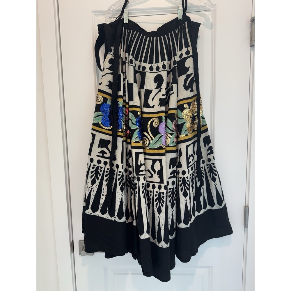 Sandy Starkman Wrap Skirt Small Sequin Floral Boho Artisan Statement Midi Skirt - Picture 2 of 9
